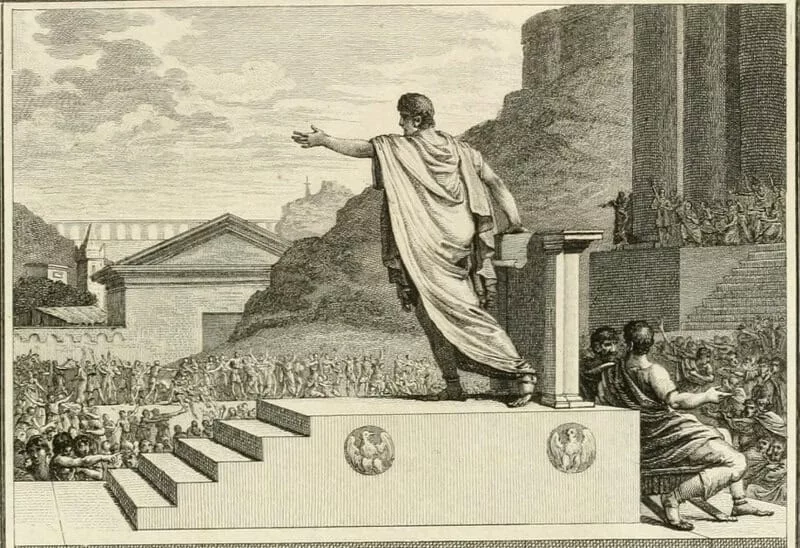 Gaius Gracchus, tribune of the people, presiding over the plebeian Council, in an artist’s impression from 1799. Source: Wikipedia